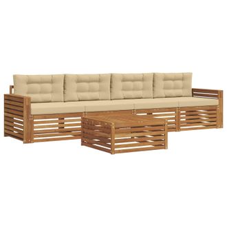 vidaXL Conjunto De Sof&aacute;s De Exterior Con Coj&iacute;n 5 Pcs Natural Y Beige Vidaxl