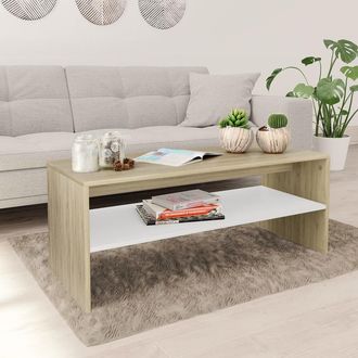 vidaXL Coffee Table White and Sonoma Oak Engineered Wood Small