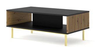 AKL FURNITURE Mesa de centro efecto madera Negro & Crema y Dorado