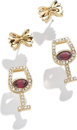 BaubleBar Wine & Pasta Set of 2 Stud Earrings in Red at Nordstrom