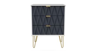 Welcome Furniture Glitz Ready Assembled 3 Drawer Chest in Indigo Matt & White - Welcome Furniture | TJ Hughes