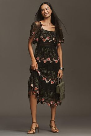 Bl^nk London Emryn Embroidered Square-Neck Midi Dress