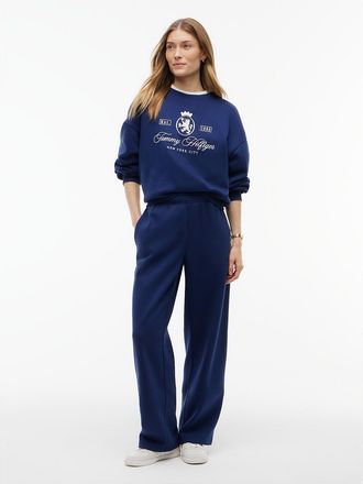 Tommy Hilfiger Womens Varsity Crest Brushed-Back Sweatpant - Preppy Navy - XXL