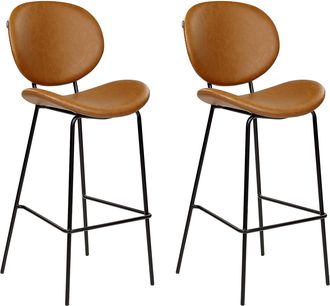 Beliani Conjunto De 2 Sillas De Bar Piel Sint&eacute;tica Hierro Patas Negras Tapas Sin Reposabrazos Dise&ntilde;o Retro Asientos Comedor Marr&oacute;n Dorado Luana
