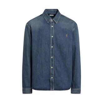 Saint Laurent Colorado Shirt Cassandre - Heren - Overhemden - Blauw - Maat: L Katoen
