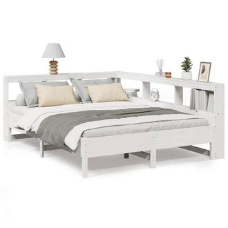Berkfield Home Bookcase Bed Frame White 150x200 cm King Size Solid Wood Pine