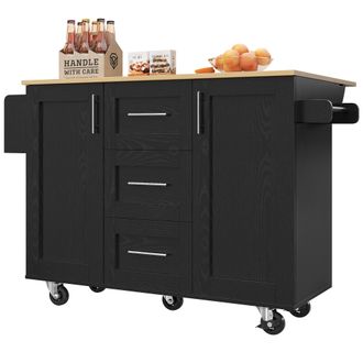 STILVORA Carro De Cocina Con 3 Cajones, Estantes Ajustables, Toallero Y Ruedas, Para Cocina, En Mdf Y Metal, 135 X 46-74 X 86,6 Cm, Negro