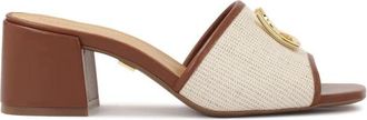 Kazar Leren teenslippers met canvas band - Dames - Muiltjes - Bruin - 36 1/2 EU - Leer - Schoenen