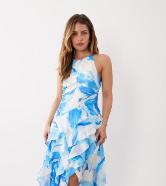 Forever New Jianna - Vestito lungo a balze con volant blu a fiori - In esclusiva per ASOS