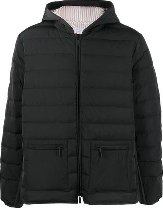 Thom Browne 4-Bar stripe padded jacket - men - Polyester/Goose Down/Polyester/Feather Down/Cotton/Polyamide/Spandex/Elastane - 0 - Grey