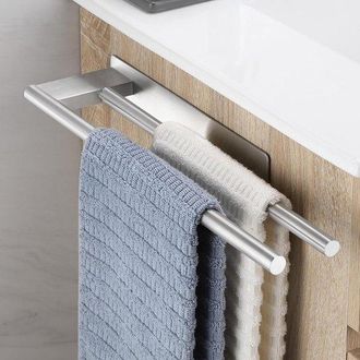 OEM Toallero Negro Mate Sin Taladro - Mueble De Ba&ntilde;o De Acero Inoxidable - Toallero De Ba&ntilde;o - Toallero Autoadhesivo - Doble Barra - 39 Cm - Plateado