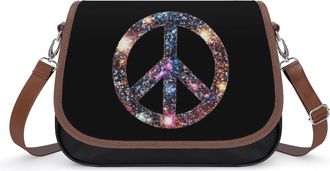 Generic Peace Symbol Sign Glitter Crossbody Bag Womens Handbag PU Message Bags Shoulder Purse with Adjustable Strap