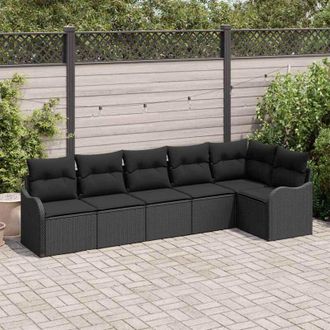 vidaXL Vidaxl - Conjunto De Sof&aacute; De Jard&iacute;n Con Coj&iacute;n 6 Pcs Negro Polirat&aacute;n