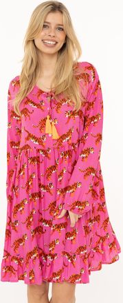 Zwillingsherz Sweatkleid ZWILLINGSHERZ Trendy Tiger, Damen, Gr. L/XL, N-Gr, pink, Obermaterial: 100% Viskose, Kleider Sweatkleid, Tigermotiv, mit Tassel lange &Auml;rmel