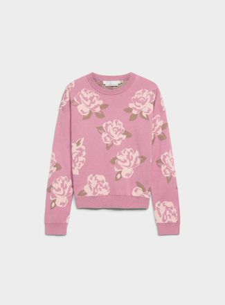 Contemporaine Womens 100% reprocessed cotton floral jacquard sweater