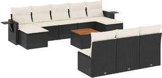 vidaXL Set De Sof&aacute;s De Jard&iacute;n 11 Pzas Y Cojines Rat&aacute;n Sint&eacute;tico Negro Vidaxl