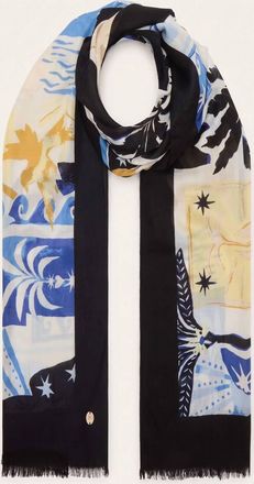 Joseph Ribkoff Tropical Print Fringe Scarf In Vanilla/multi