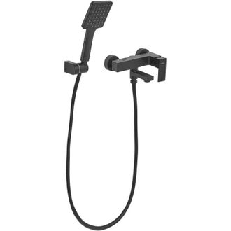 Beliani Beliani - Grifo Empotrado Mezclador De Ba&ntilde;era De Lat&oacute;n Monomando Con Alcachofa De Ducha Negro Balneario