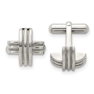 Diamond2Deal Stainless Steel Polished Fancy X Cufflinks