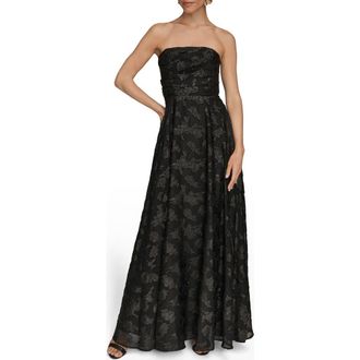 DKNY Ruched Metallic Strapless Gown in Black at Nordstrom Rack, Size 12