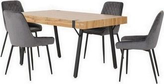 Seconique Treviso Dining Set with Avery Chairs - Light Oak Effect/Black/Grey Velvet