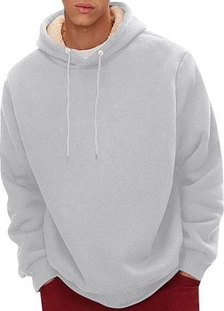 Generic Cocila MenS Spring Autumn And Winter Pure Color Simple Plus Velvet Thickened Casual Pullover Hoodie Long Sleeve Warm Sweatshirt Oversized Blanket (Gre