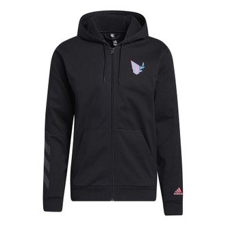 adidas Solid Color Sports Running Training Hooded Jacket Black GP6259