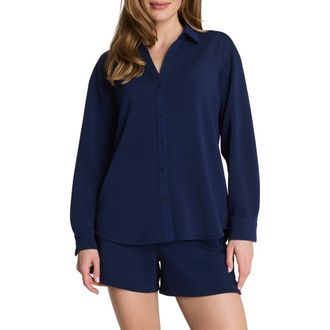 Spanx Oversize Button-Up Shirt in Timeless Navy at Nordstrom, Size 2X