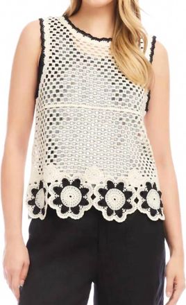 Karen Kane Crochet Flower Tank Top In Ivory/black