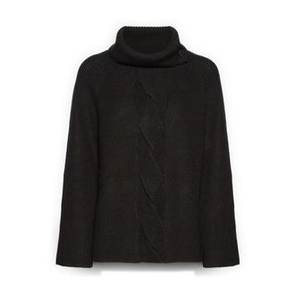 Elena Miro Truien & Vesten, Dames, Zwart, M, Wol, Trui met vlecht aan de voorkant