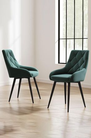 Living and Home 2pcs Button Buttery Velvet Upholstered Dining Chair