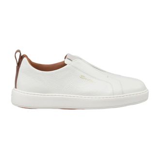 Santoni Sneakers, male, White, Size: 10 1/2 US Handmade Leather Slip-On Sneaker