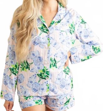 8 Oak Lane Lane Short Pajama Set In Ginger Fig Stripe