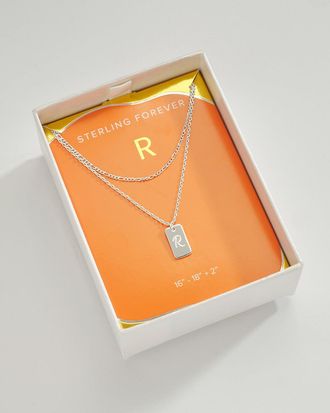 Sterling Forever Initial Tag Layered Chain Necklace