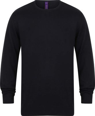 Henbury Mens Crew Neck 12 Gauge Fine Knit Jumper/Sweatshirt (2XL) (Navy)