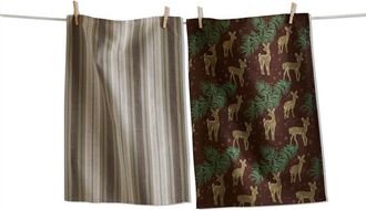 Tag Wilde Pine Deer Christmas Kitchen Dishtowel Set Cotton in Brown at Nordstrom