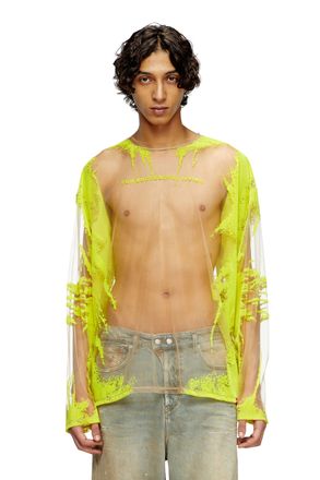 Diesel Long-sleeve nylon T-shirt with lyrics print - T-Shirts - Unisex - Yellow