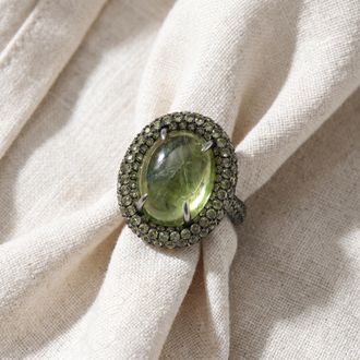 Pompeii3 12.21Ct Peridot & Green Tourmaline Heirloom Ring 14k White Gold Size: 6.5