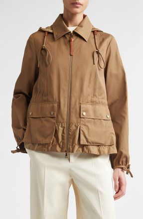 Moncler Adenium Hooded Gabardine & Taffeta Jacket in Open Beige at Nordstrom, Size 2