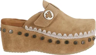Mou Cognac Plain Crochet Trim Platform Suede Clogs