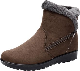 Generic Winter Boots For Women UK, Snow Boots Women, Thick Plush Lined Warm Ankle Booties Fashion Solid Color Suede Walking Booties Non-Slip Sole Cotton Shoes