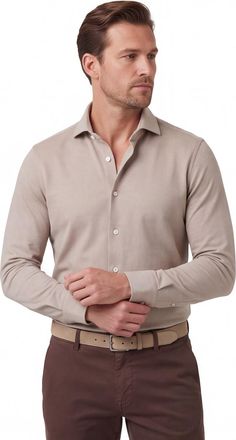 Cavallaro overhemd Cavallaro beige slim fit cutaway boord jersey