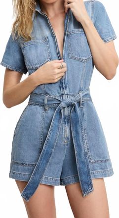 Good American Fit For Success Lite Linen Denim Shorts Jumpsuit In Indigo786