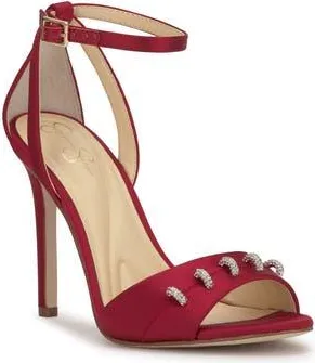 Jessica Simpson Juminee Ankle Strap Sandal in Chili Pepper Matte Satin at Nordstrom Rack, Size 12