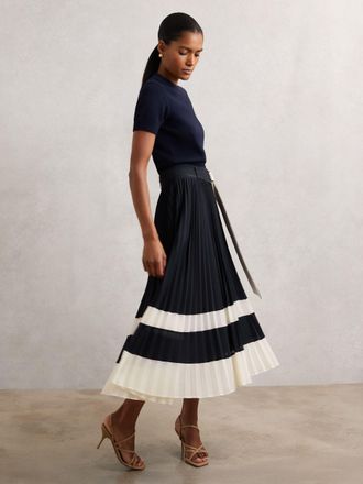 Reiss Belted Pleated Midi Skirt, 10