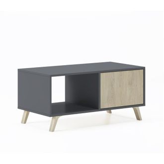 Skraut Home Skraut Home - Tavolino con porte, sala da pranzo, modello WIND, struttura Grigio Antracite, colore porte Rovere, misure 92x50x45cm di altezza