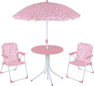 Relaxdays Relaxdays Conjunto De Sillas Infantiles Unicornio Para Camping, Con Sombrilla, Sillas Plegables Y Mesa, Rosa