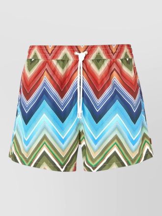 Missoni signature zigzag pattern mid length swim shorts