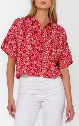 Velvet Heart Trista Dolman Sleeve Linen Blend Button-Up Shirt in Saucy Red Floral at Nordstrom Rack, Size X-Small