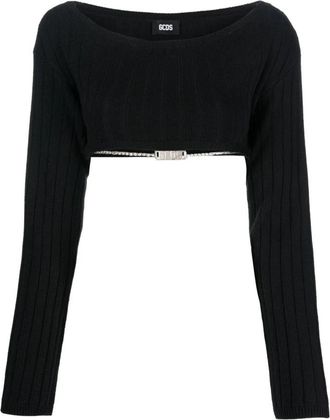 GCDS Zwarte Bling Crop Sweater - Dames - Longsleeves - Zwart - L - Katoen - Tops